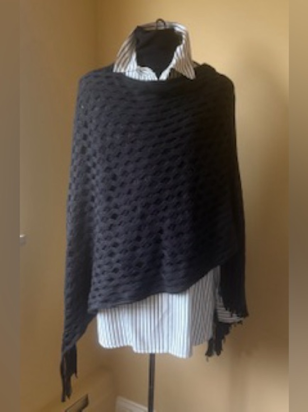 NWT! Do Everything in Love Black Fringe Poncho | One Size